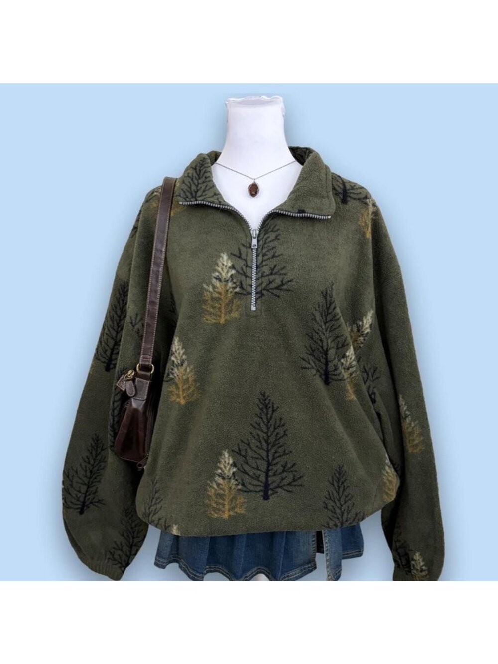 y2k forest trees granola girl skater fleece sweater
